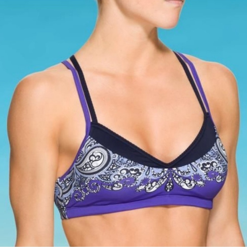 Athleta Nosara Asana Bikini Top Paisley Boho Orange Burgundy Size Small
